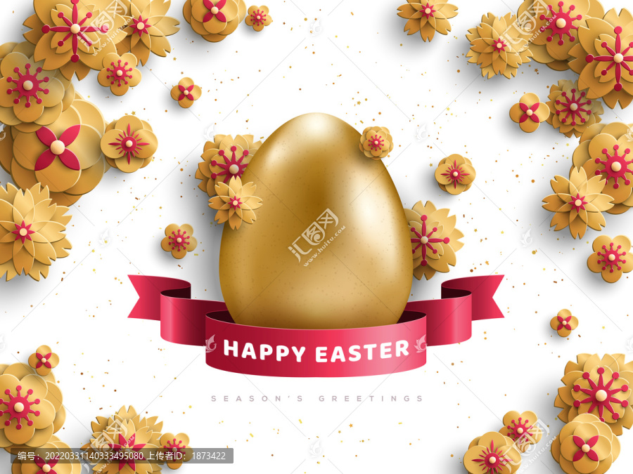 金色花卉鸡蛋,复活节贺图