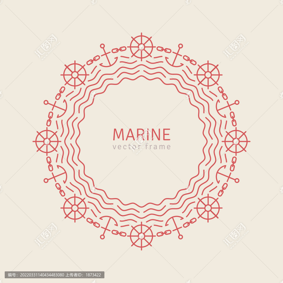 红色海洋船锚船舵圆框元素