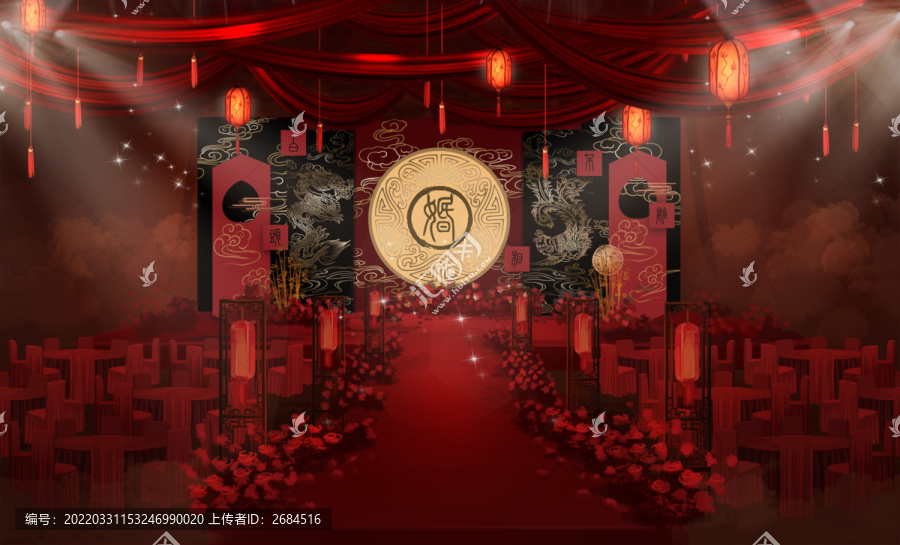 矢量漢式明制紅黑婚禮效果圖