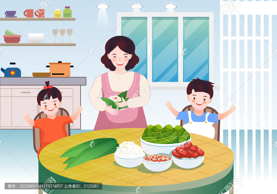 端午節(jié)媽媽包粽子兒女團(tuán)聚