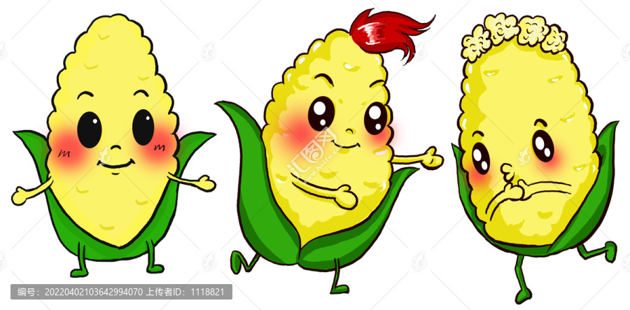 卡通拟人玉米形象图案包装印花