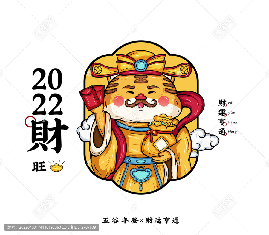 国潮财神老虎年插画广告包装