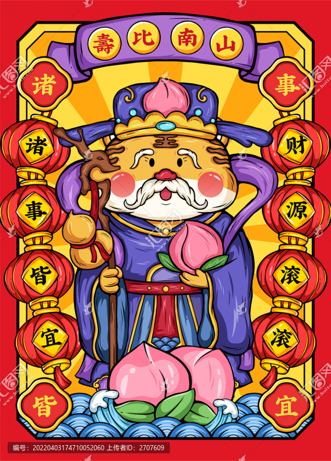 福祿壽喜財(cái)插畫(huà)壽星老虎包裝