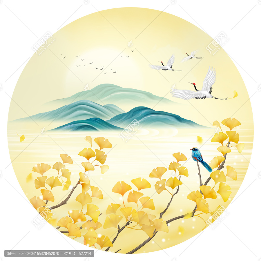 銀杏花鳥山水畫