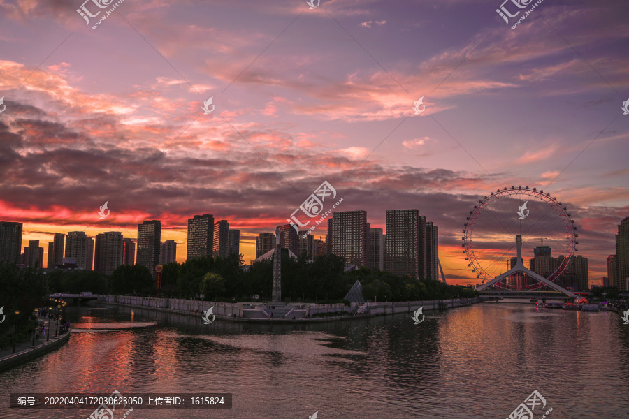 天津之眼夜景天津城市风光晚霞