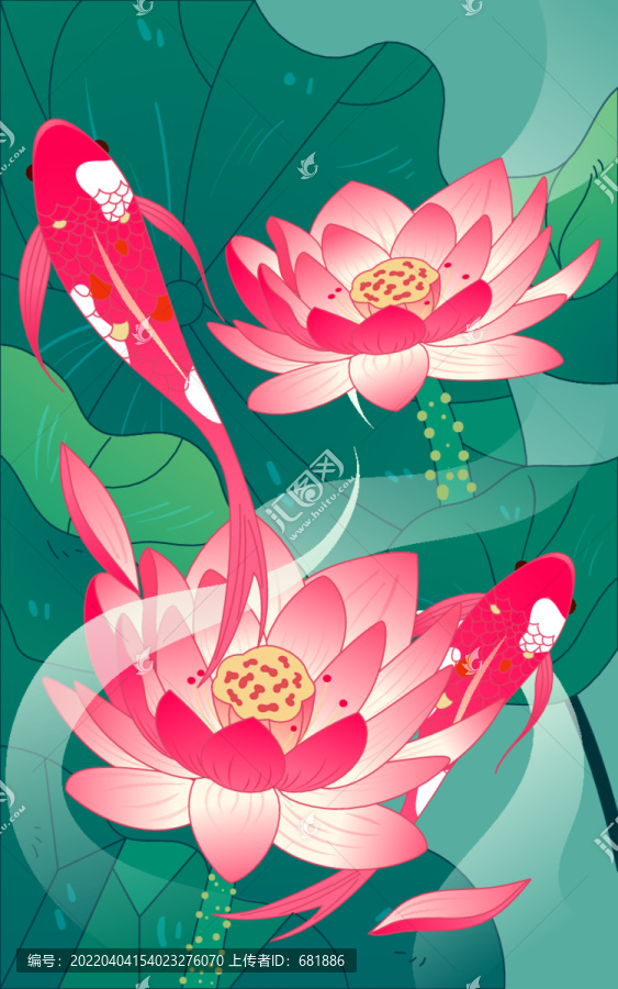 立夏節(jié)氣荷葉夏天國(guó)潮荷花插畫