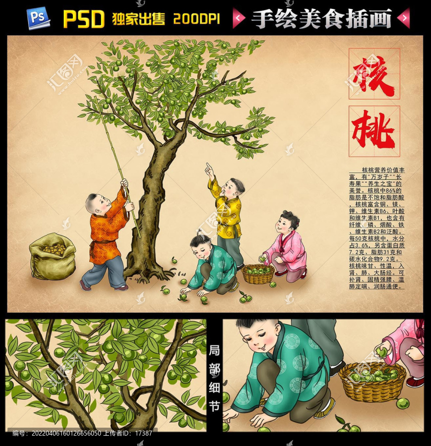 打核桃場景插畫
