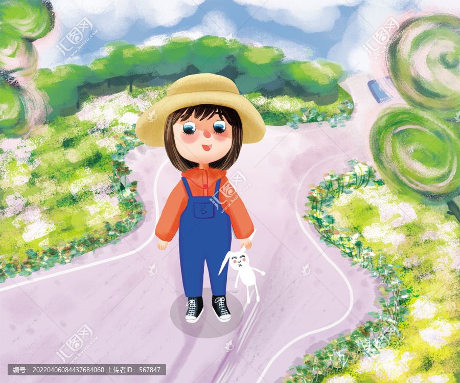 走在鄉(xiāng)間小路的小女孩