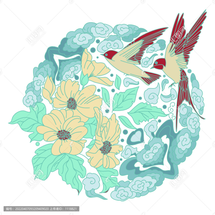 中国传统纹理图案燕子花纹