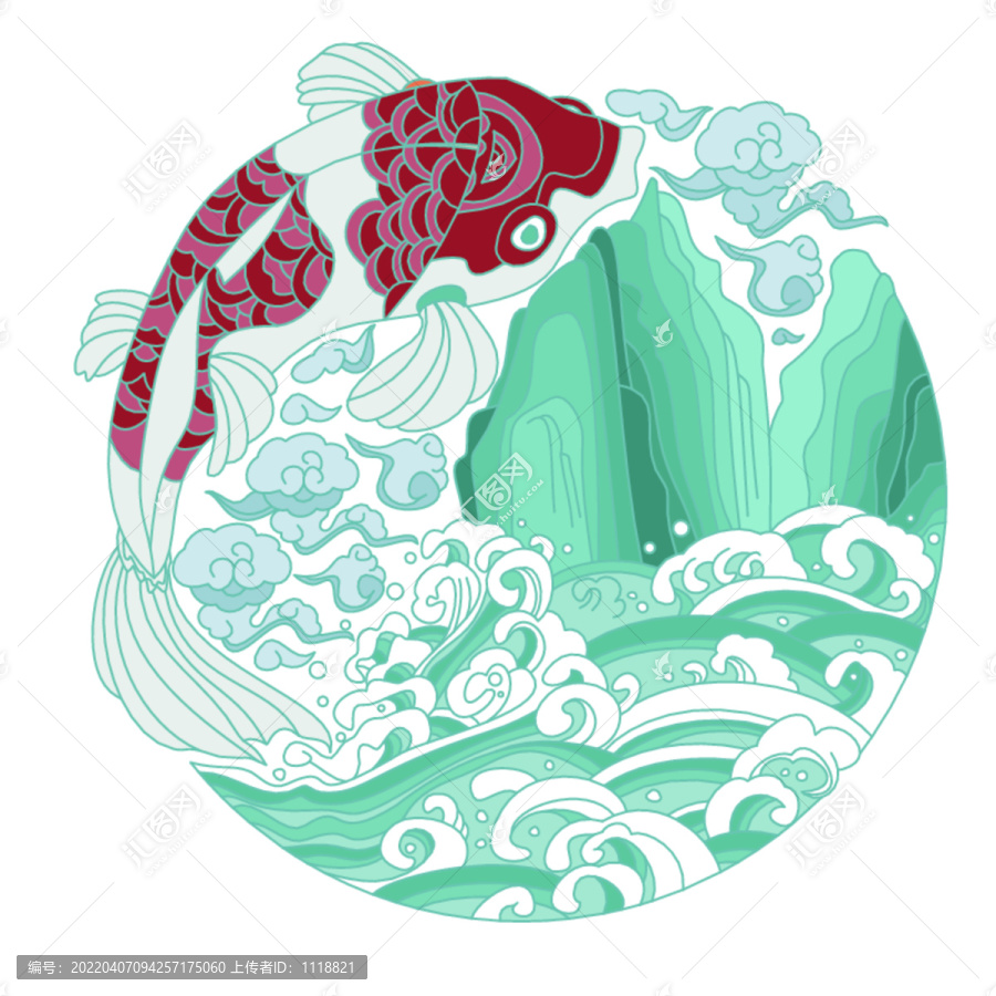 中國花紋鯉魚傳統(tǒng)圖案設(shè)計印花