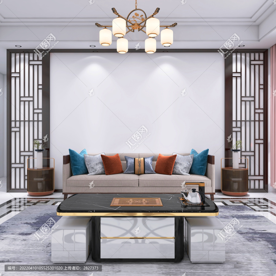 中式風(fēng)格沙發(fā)背景墻樣機(jī)