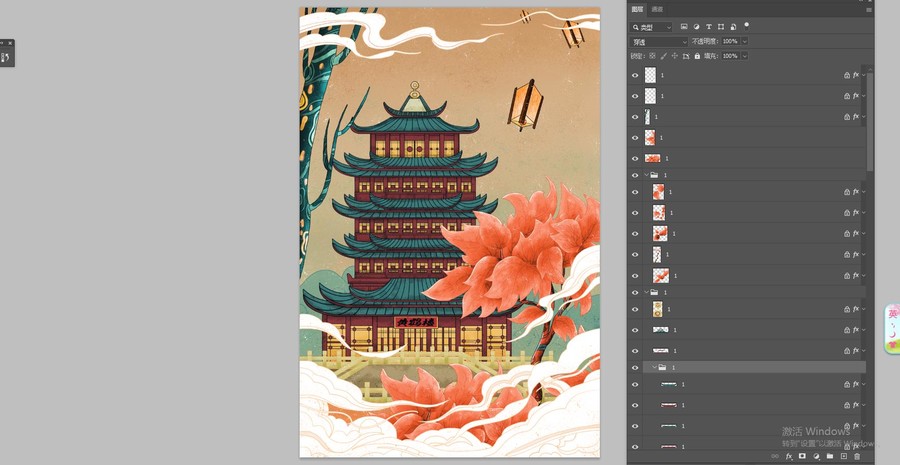黃鶴樓地標(biāo)插畫