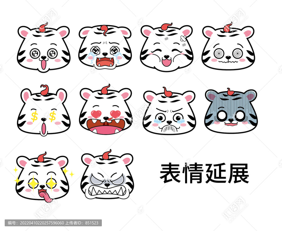 AI矢量潮流可愛搞怪虎表情包