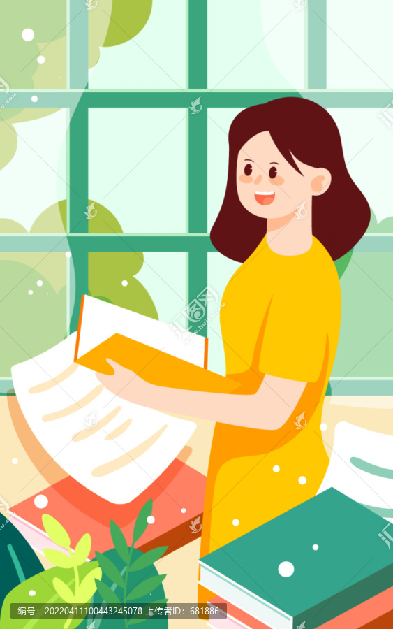 世界讀書日人物閱讀教師節(jié)插畫