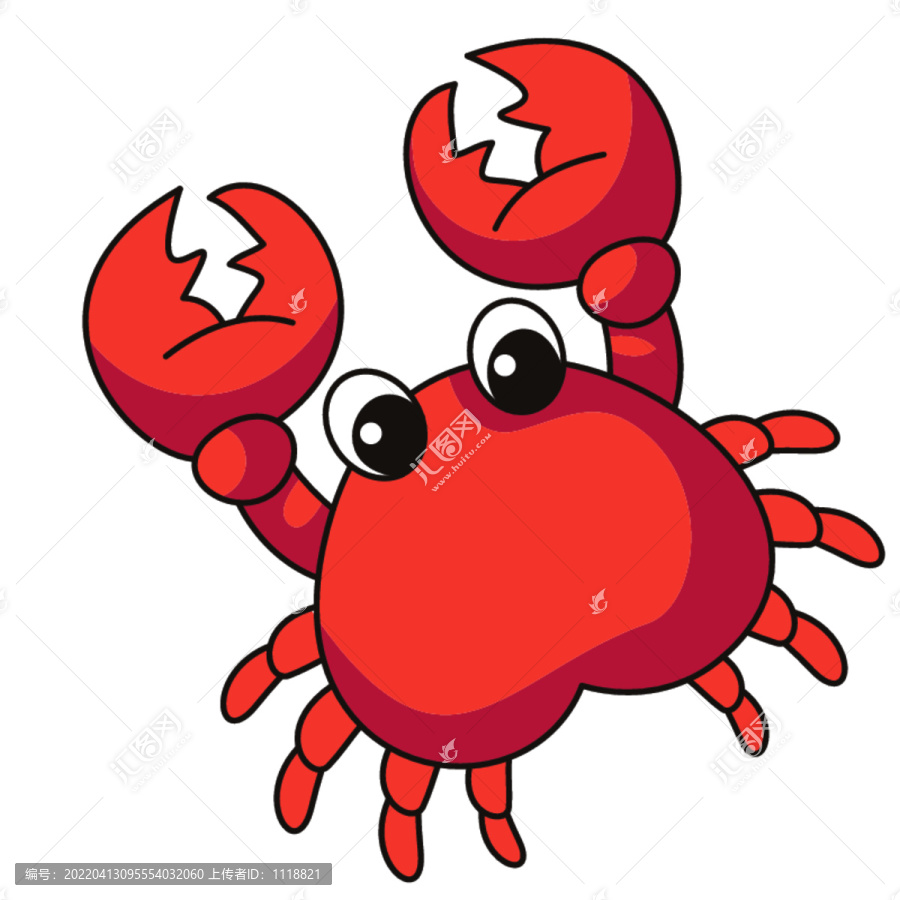 可爱卡通动物螃蟹海鲜印花图案