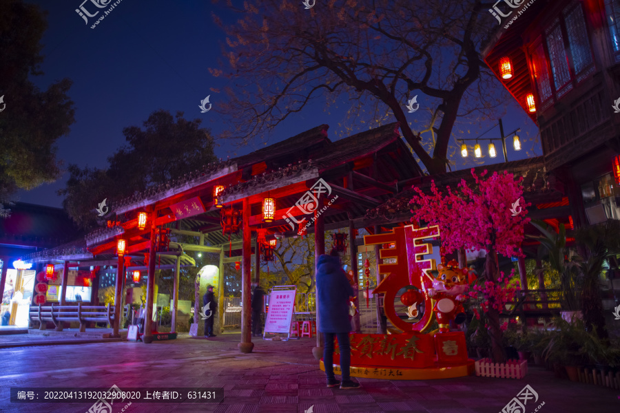 古镇古村老房子建筑夜景