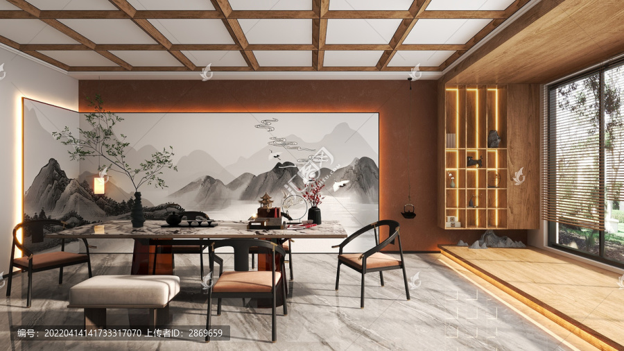 新中式茶室設(shè)計(jì)效果圖