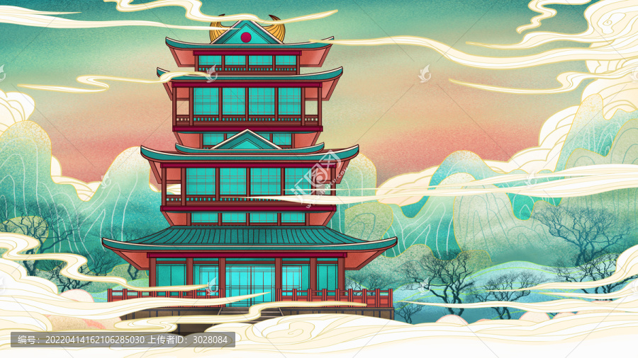 新中式建筑插畫