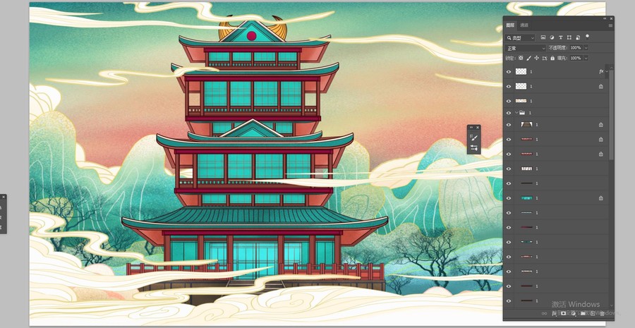 新中式建筑插畫