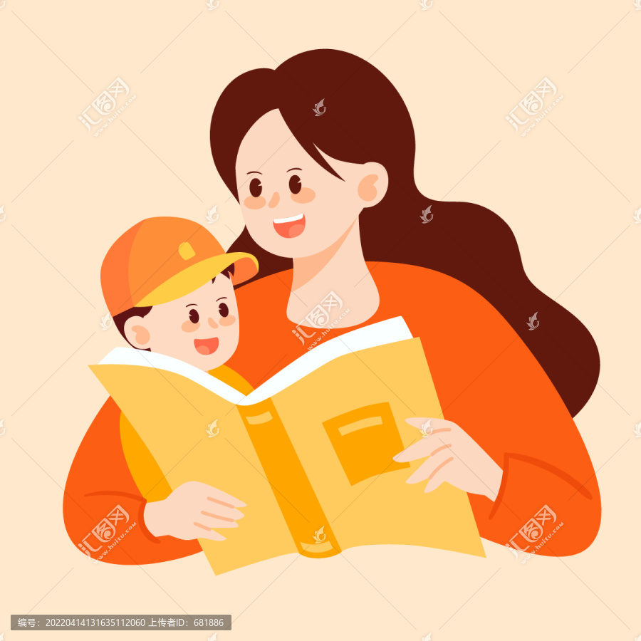 母亲节亲子阅读世界读书日插画