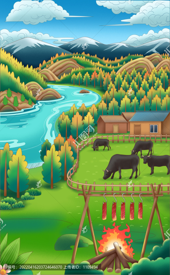 新疆風(fēng)景牛肉干插畫