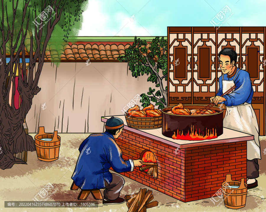 扒雞燒雞插畫(huà)