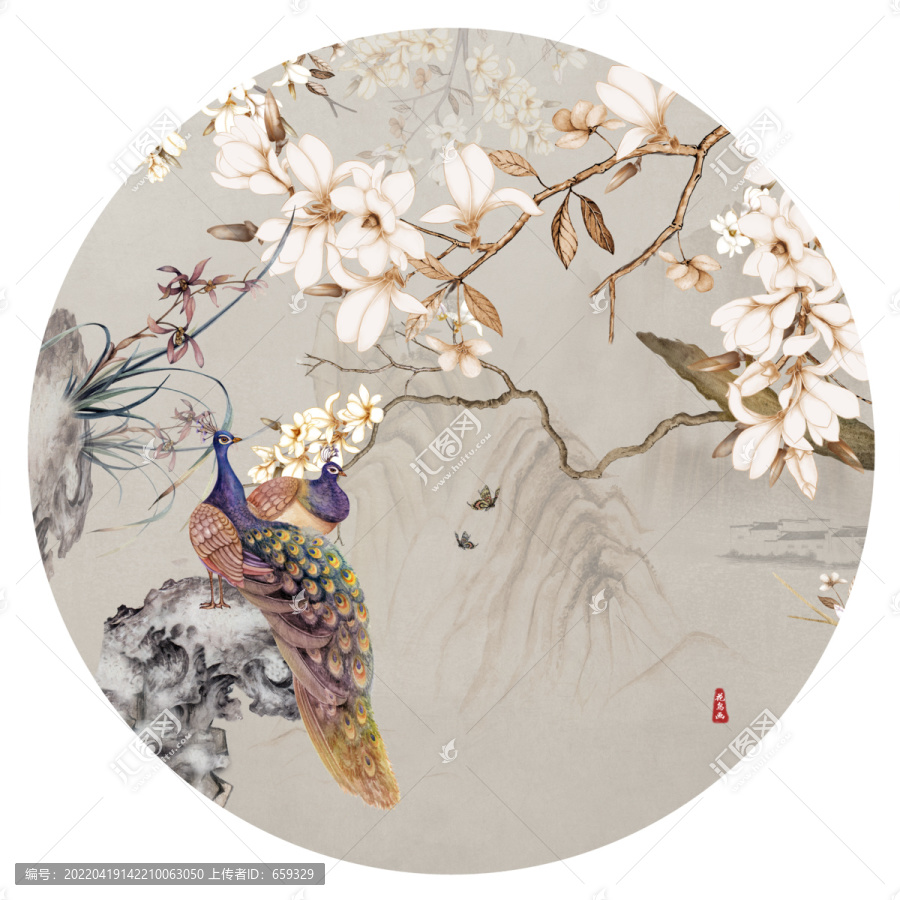 玉蘭花鳥裝飾畫