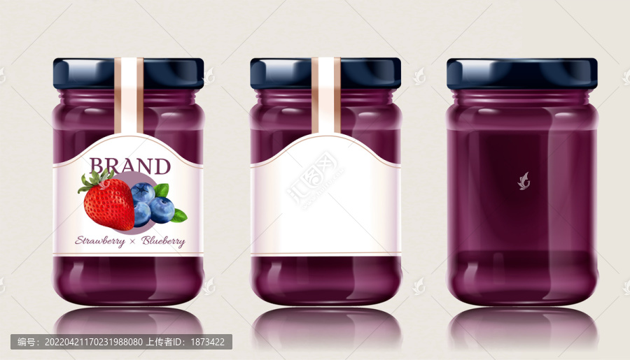 3D草莓與藍莓混合果醬玻璃罐包裝