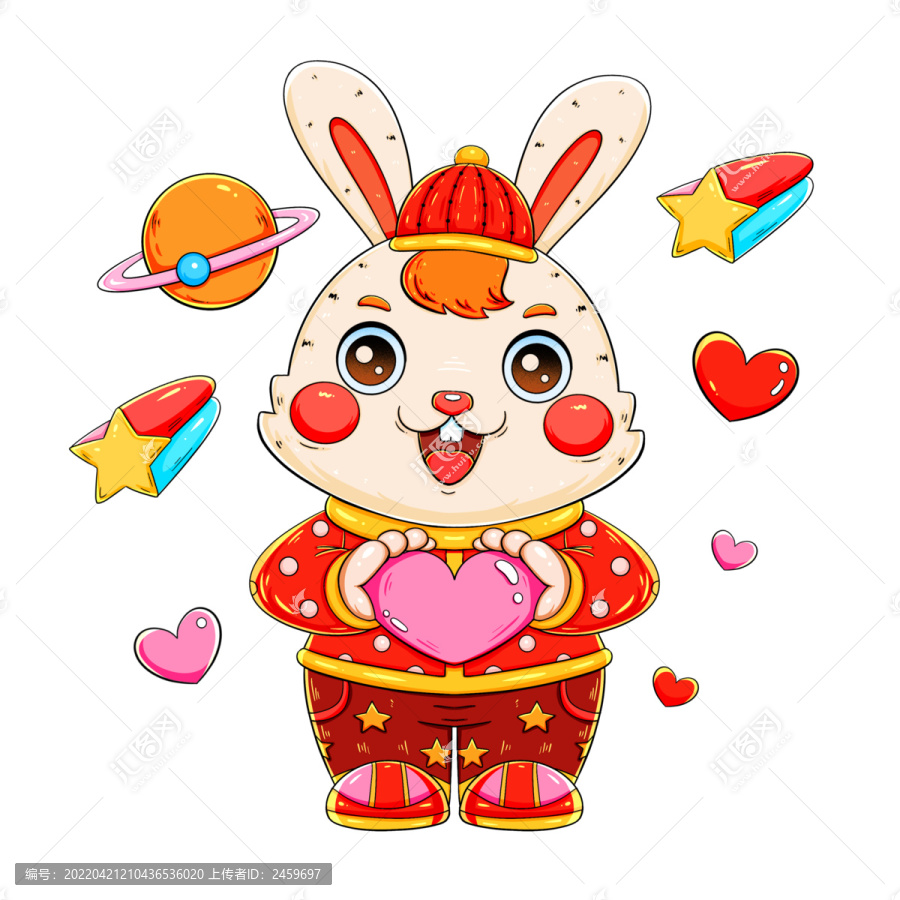 國潮可愛比心的兔子元素