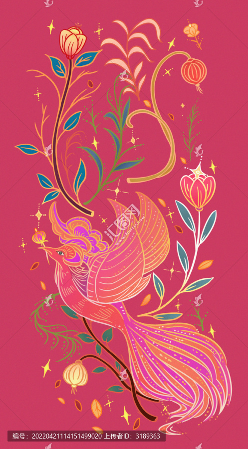 喜慶鳳凰飛翔傳統(tǒng)花紋底紋插畫