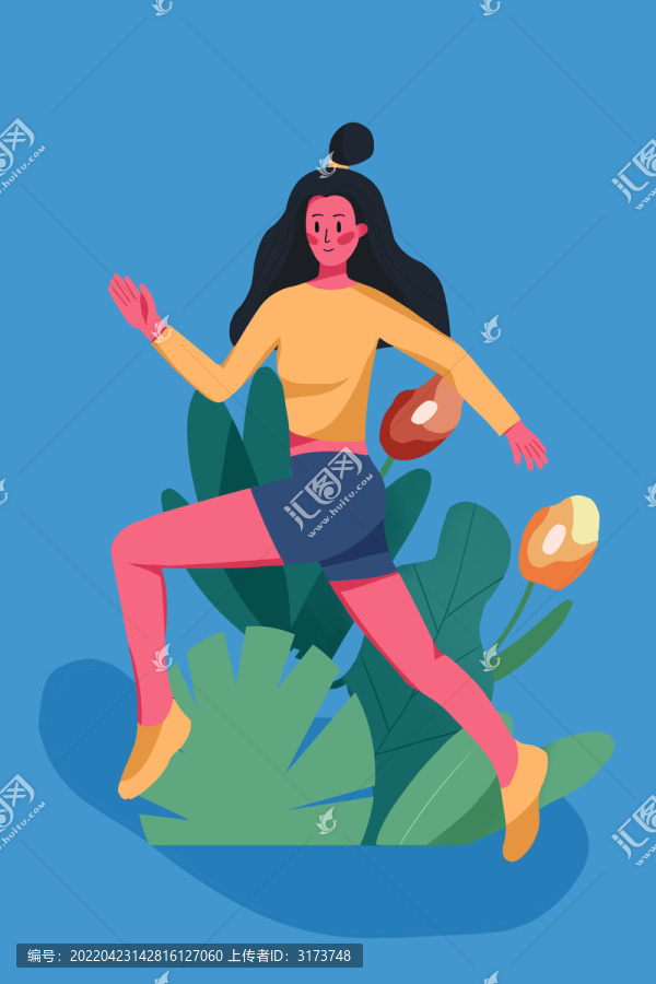 跑步的漂亮女孩包裝插畫