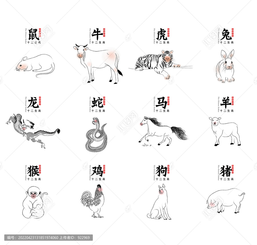 十二生肖手繪線描簡(jiǎn)筆畫(huà)