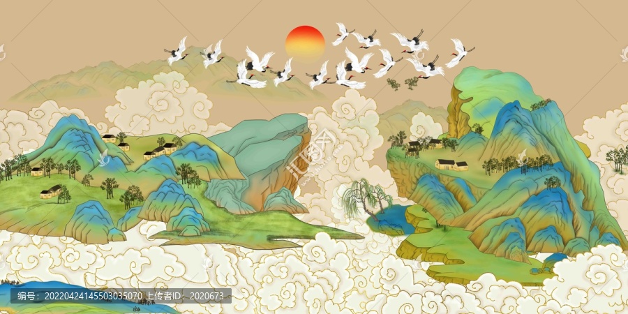 古典山水壁畫背景墻