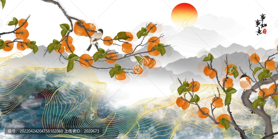 柿子花鳥插畫