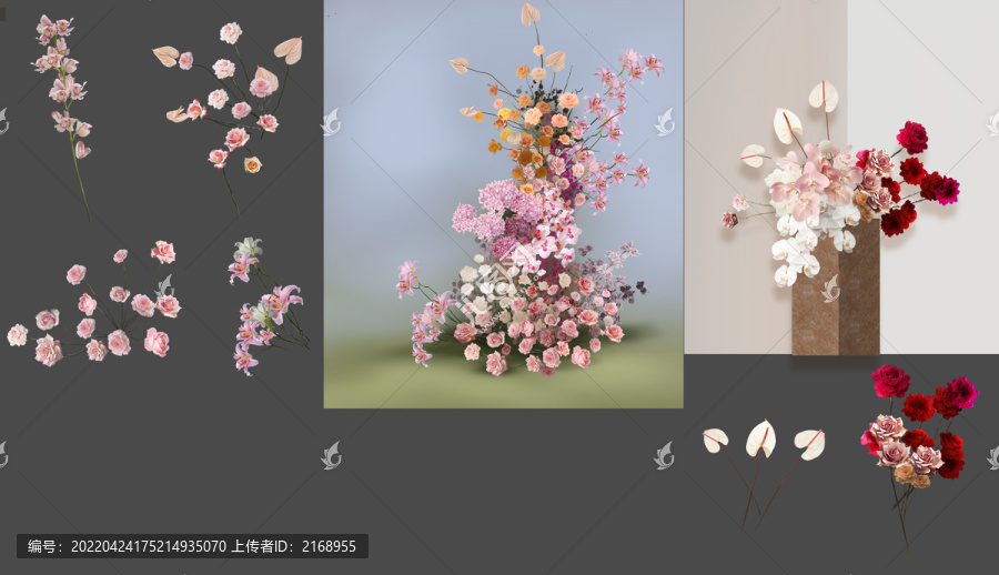 粉色紅色花藝效果圖