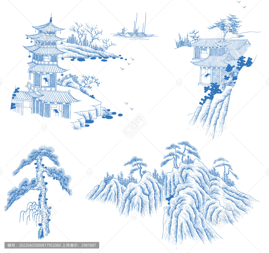 古風(fēng)庭院線(xiàn)條圖