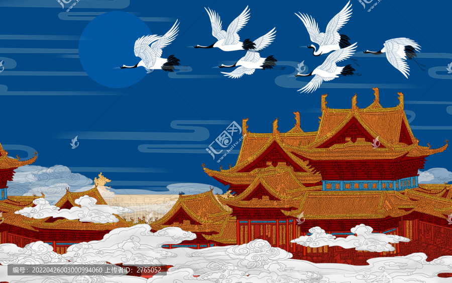 皇宮仙鶴玉蘭背景墻