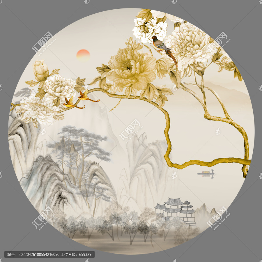 新中式花鳥山水圖
