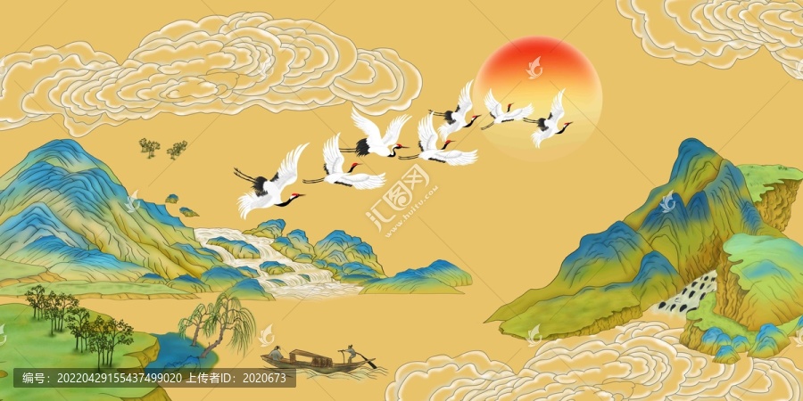 意境國潮水墨山水背景