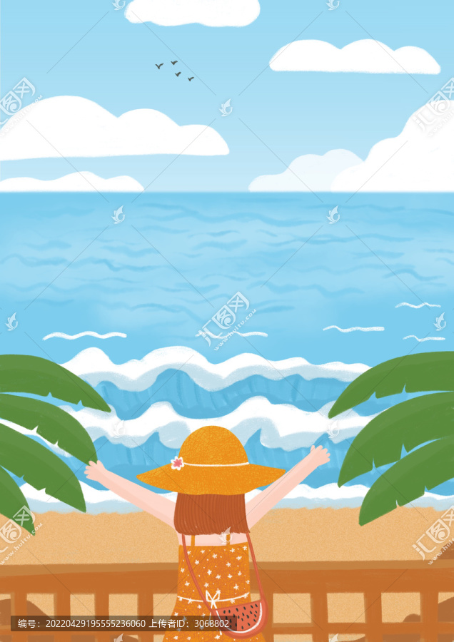 海邊的女孩插畫