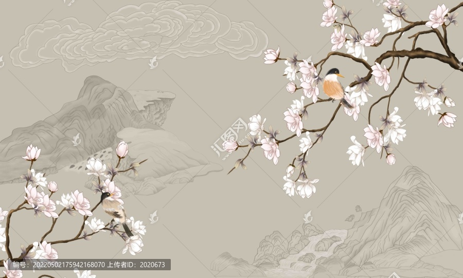 玉蘭花花鳥圖