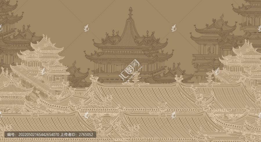 金箔仙鶴樓閣背景墻