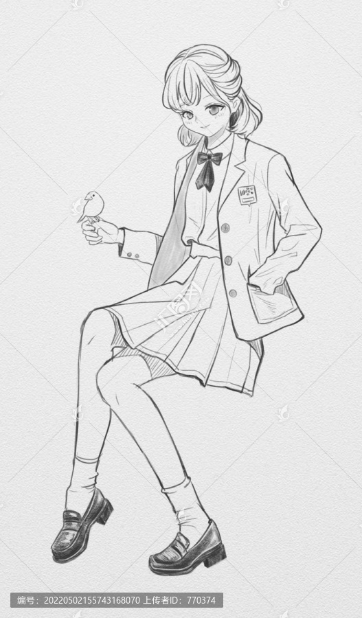 學(xué)生服美女線稿
