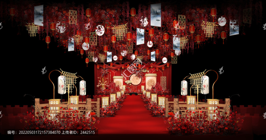 中式仪式区婚礼手绘效果图