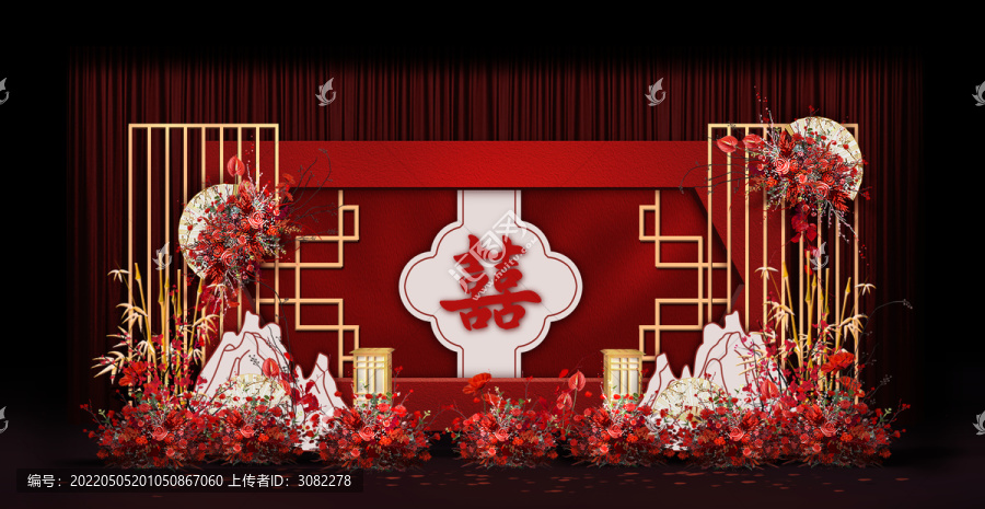 新中式合影區(qū)婚禮手繪效果圖
