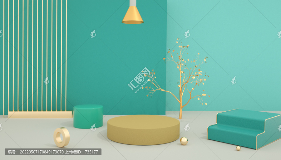 藍色輕奢風格C4D場景