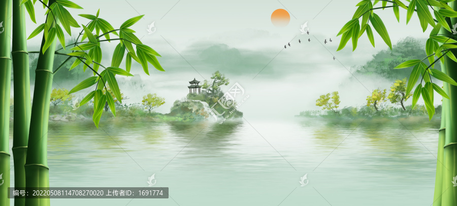 端午節(jié)竹子背景山水畫