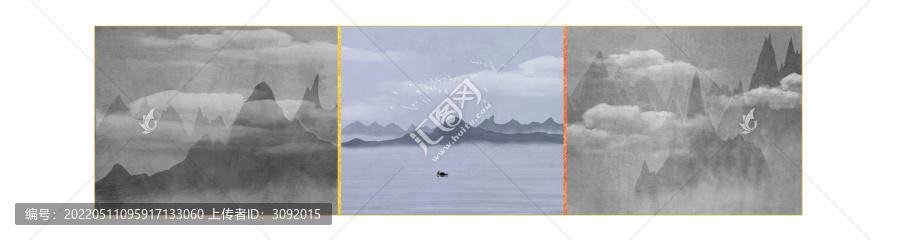 創(chuàng)意水墨山水輕奢背景畫