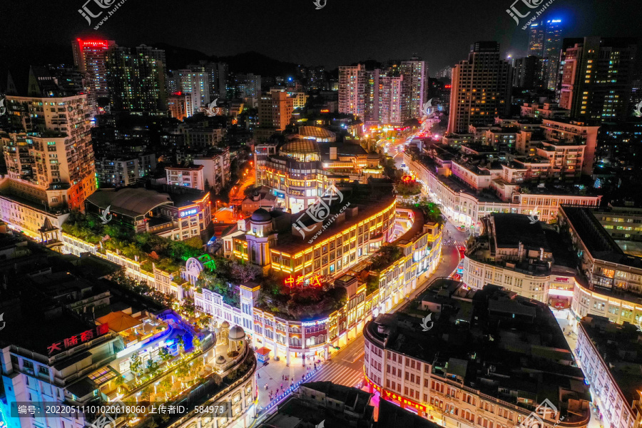 航拍福建厦门中山路步行街夜景