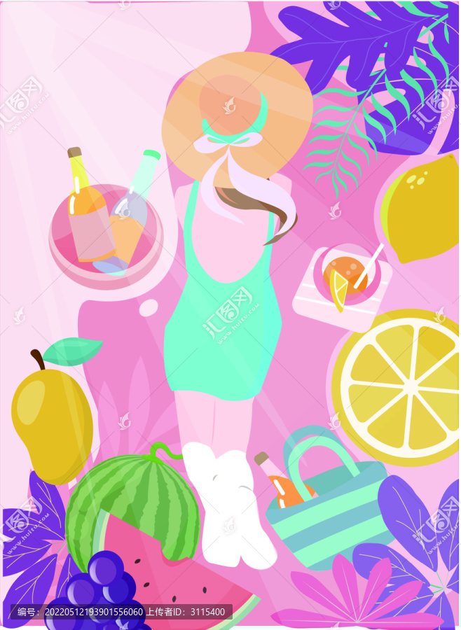豎版夏天趴在沙灘上的女孩